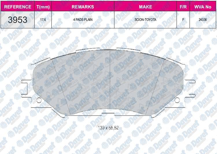 FREN BALATASI ON WVA 24336 TOYOTA COROLLA AURIS 1.4 1.6VVTI BENZINLI 07-12