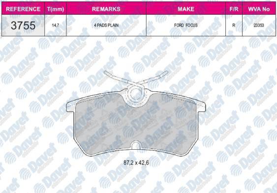 ARKA FREN BALATASI FOCUS 98>05 FIESTA VI 1,0 / 1,5TDCI / 1,6TI 12 />15