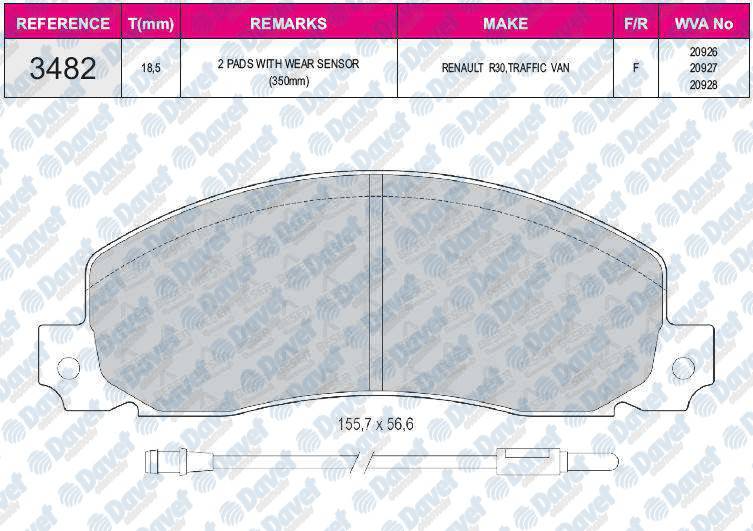 FREN BALATASI ON WVA 20926 RENAULT TRAFIC VAN 1.4 1.6 1.7 2.0 2.5 91->