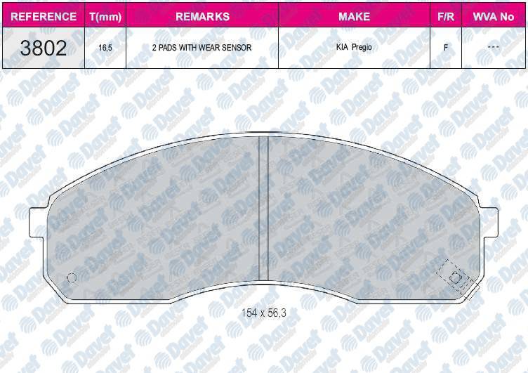 FREN BALATASI ON WVA 23649 KIA PREGIO 00-05 KIA CARNIVAL 01-05 H100 CIFT TEKER