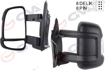 DIŞ DİKİZ AYNASI SOL DUCATO-BOXER-JUMPER 06> ELEKTRİKLİ+ISITMALI+SİNYALLİ+ORTA UZUN KOL+ KONVEKS 8 FİŞ VM-6202EHL