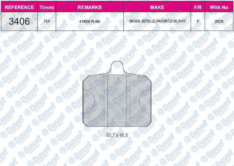 FREN BALATASI ON WVA 20576 SKODA 110 120 77-90