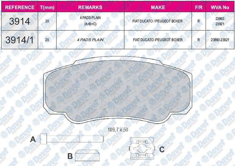 FREN BALATASI ARKA WVA 23860 FIAT DUCATO PEUGEOT BOXER 02 -> CITROEN JUMPER