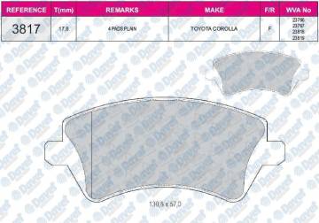 FREN BALATASI ON VWA 23766  COROLLA 1.4 VVT-I 01.2002- 1.6 VVT-I 01.2002- 2.0D 4D 01.2002- COROLLA VERSO 01/02-03/04
