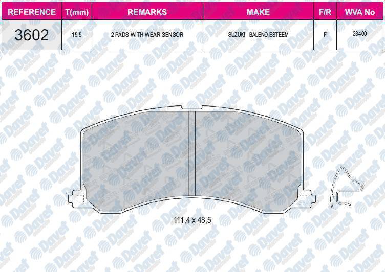FREN BALATASI ON WVA 23400 SUZUKI BALENO SY 413 ESTEEM 1.3 1.6 95=>