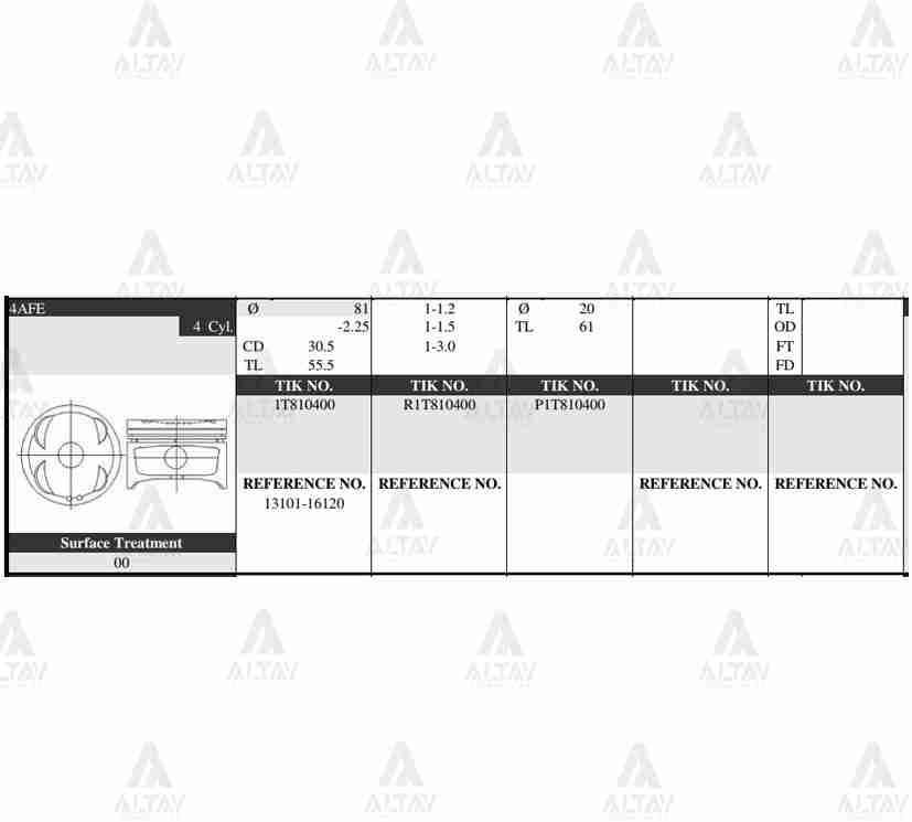 PİSTON TAKIM COROLLA 1.6L ENJ. /  92-00 /  81.00mm / 4AFE / STD