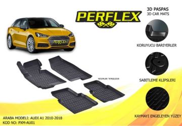 PERFLEX 3D X-MAT HAVUZLU PASPAS ÇEŞİTLERİ SİYAH AUDI A1 2010-2018 3D X-MAT 5 PCS