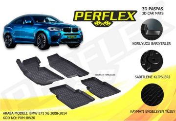 PERFLEX 3D X-MAT HAVUZLU PASPAS ÇEŞİTLERİ SİYAH BMW E71 X6 2008-2014 3D X-MAT 5 PCS