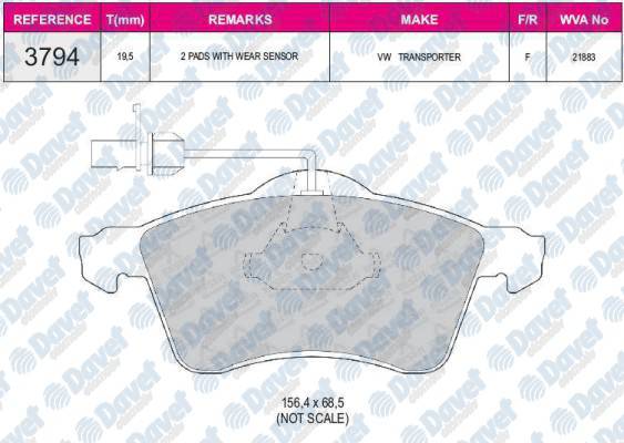 FREN BALATASI ON FISLI WVA 21883 VOLKSWAGEN TRANSPORTER T4 2.5 2.8