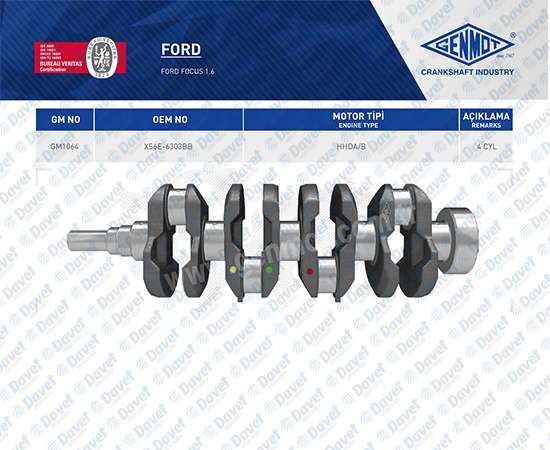 KRANK MILI FOCUS 1600 CC HHDA-B 4 CYL /C-MAX DM2 1.6 TDCI/FOCUS II DA-HCP-DP 1.6 TDCI