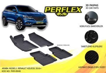 PERFLEX 3D X-MAT HAVUZLU PASPAS ÇEŞİTLERİ SİYAH RENAULT KOLEOS 2016+ 3D X-MAT 5 PCS