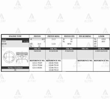 PİSTON TAKIM CARRY 1.0L / 88-98 / F10A / SAMURAI 84-86 / 65.50mm / SJ410 / STD