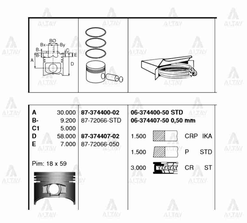 SEGMAN COROLLA    88-98 1.3 / 73.00mm / 2E / KARBÜRATÖRLÜ / STD